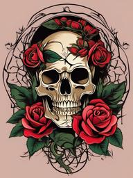 skeleton and rose tattoo  simple vector color tattoo