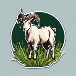 Goat Sticker - A horned goat grazing on grass. ,vector color sticker art,minimal