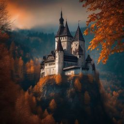 Halloween Background iPhone - Mysterious Castle in Bran, Romania  wallpaper style, intricate details, patterns, splash art, light colors