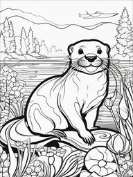 Otter Coloring Page - Playful Water Dweller  black outline printable coloring page