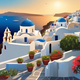 Santorini clipart - Stunning Greek island in the Aegean Sea, ,color clipart vector style