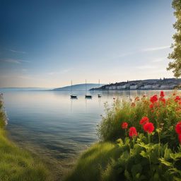 hidden beauty of lake neuchâtel - create an artwork that conveys the hidden beauty of lake neuchâtel, with its peaceful shores and historic towns. 