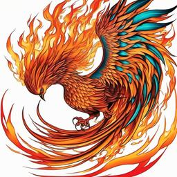 flame phoenix tattoo  simple color tattoo,white background