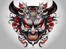 Hannya Japanese Tattoo-Intricate and cultural tattoo featuring a Hannya mask in Japanese style, showcasing traditional and symbolic aesthetics.  simple color tattoo,white background