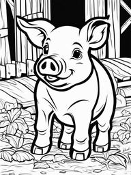 Pig Coloring Pages - Mud Loving Barnyard Mammal  black outline printable coloring page