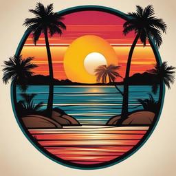 sunset and palm tree tattoos  simple vector color tattoo