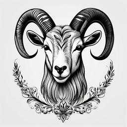 Goat Neck Tattoo - A tattoo specifically designed for placement on the neck, featuring a goat motif.  simple color tattoo design,white background