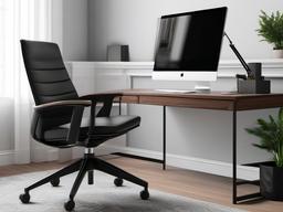 Modern home office features a sleek desk, ergonomic chair, and minimal decor, creating a clean and functional workspace for productivity.  