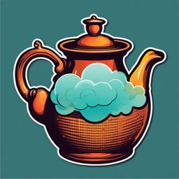 Teapot with Steam Sticker - Teapot emitting steam, ,vector color sticker art,minimal