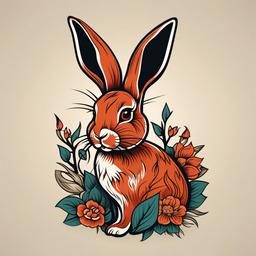 traditional tattoo rabbit  minimalist color tattoo, vector