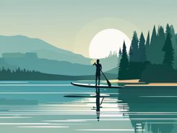 Paddleboarding Fun clipart - A paddleboarder exploring the calm lake waters., ,vector color clipart,minimal