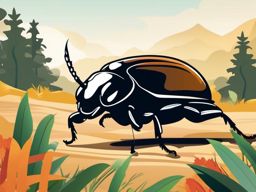 Beetle Exploring the Wilderness Clip Art - Shiny beetle exploring the wilderness,  color vector clipart, minimal style