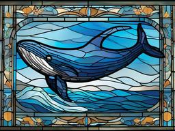 Stained Glass Whale - Blue whale diving in ocean  