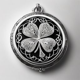 Locket with clover silhouette tattoo: A hidden emblem of luck close to the heart.  black white tattoo, white background