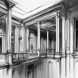 drawing of a ghost in an old mansion  minimal rough sketch scribbles,doodles,black and white