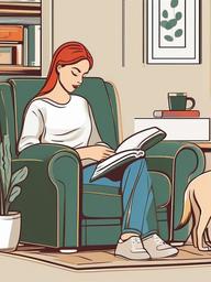 Reading clipart - pet sitting next to person reading  color,minimalist,vector clipart