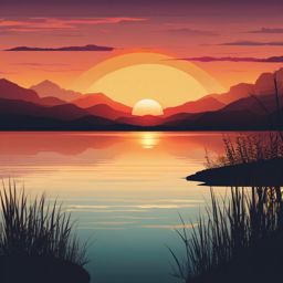 Sunset over Lake clipart - A stunning sunset over a tranquil lake., ,vector color clipart,minimal