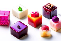 an assortment of petit fours, each a bite-sized work of art with intricate designs and flavors. 