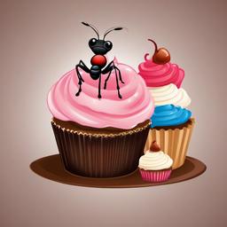 Ant clipart - ant with a cupcake  clipart