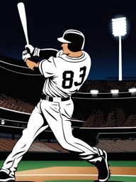 baseball clipart: hitting a home run under stadium lights. 