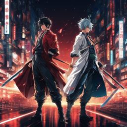 Anime Wallpaper iPhone - Iconic Anime Duel in Tokyo  wallpaper style, intricate details, patterns, splash art, light colors