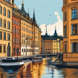 Stockholm clipart - Stockholm Palace and city islands,  color vector clipart