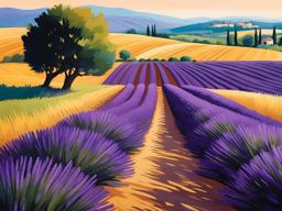 enigmatic lavender fields of provence - create an artwork that captures the enigmatic beauty of lesser-known lavender fields in provence, with rows of vibrant purple blooms. 