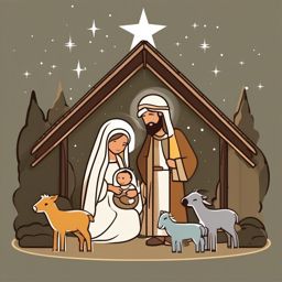 Nativity set clipart, A complete nativity set featuring the Holy Family.  simple, 2d flat