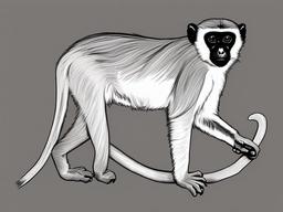 drawing of a vervet monkey  minimal rough sketch scribbles,doodles,black and white