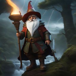 gnome wizard,thistlewick copperpot,conjouring a magical storm,protecting their forest home detailed matte painting, deep color, fantastical, intricate detail, splash screen, complementary colors, fantasy concept art, 8k resolution trending on artstation unreal engine 5