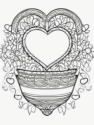 Heart Basket Coloring Pages - Heart-Shaped Basket Filled with Love  minimal black outline printable sheet, coloring page