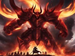 maou gakuin no futekigousha's demon lord displays immense power in a fiery battlefield. 