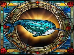 Stained Glass Narwhal - Narwhal with spiral tusk in Arctic  