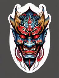 hannya mask colored tattoo  simple color tattoo,white background,minimal