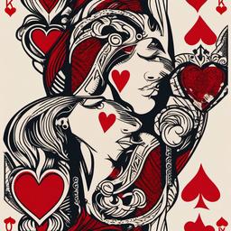 King of Hearts and Queen of Hearts Tattoo - A romantic playing card duo.  minimalist color tattoo, vector