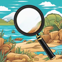 Magnifying Glass Discovering Hidden Wonders Clipart - A magnifying glass revealing hidden wonders in a sea of secrets.  color clipart, minimalist, vector art, 