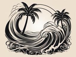 Palm Tree Wave Sun Tattoo - Combines palm tree, waves, and sun elements, creating a tropical and sunny design.  simple tattoo design