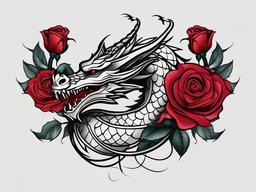 Dragon Tattoo With Roses - Tattoos combining dragon elements with roses for a romantic touch.  simple color tattoo,minimalist,white background