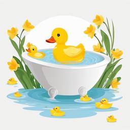 Bath with a little ducky clipart.  vector style illustration, white background