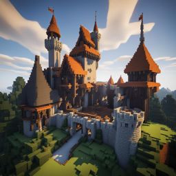 medieval-style castle complete with towering turrets and a drawbridge - minecraft house ideas minecraft block style