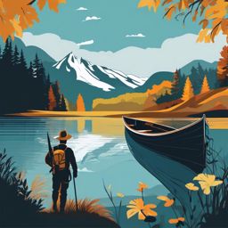 Lake Exploration clipart - An explorer venturing into the lake., ,vector color clipart,minimal