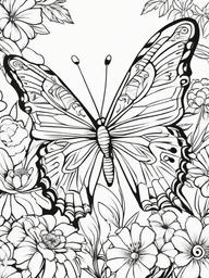 Bug Coloring Pages - Colorful butterfly fluttering among flowers  simple coloring pages