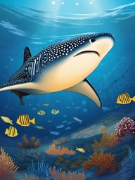 Whale Shark - A magnificent illustration capturing the grandeur of a gentle whale shark.  color vector clipart