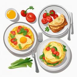 Breakfast clipart - Omelette with vegetables.  vector style illustration, white background