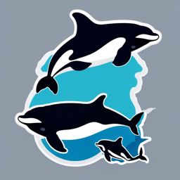 Orca Family Sticker - A family of orcas swimming together in deep blue waters, ,vector color sticker art,minimal