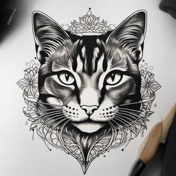 cat memorial tattoo  minimal color tattoo, white background