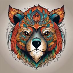 bear and owl tattoo  simple vector color tattoo