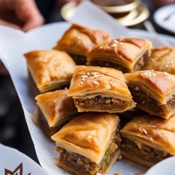 baklava, a middle eastern delight, enjoyed at a bustling outdoor café in athens. 