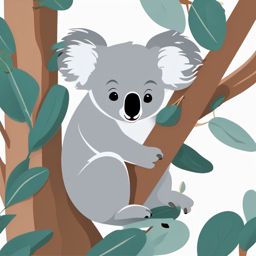 Koala Clip Art - A sleepy koala clinging to a eucalyptus tree,  color vector clipart, minimal style