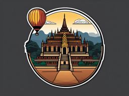 Bagan Hot Air Balloon sticker- Ancient temple city in Myanmar seen from a hot air balloon, , sticker vector art, minimalist design